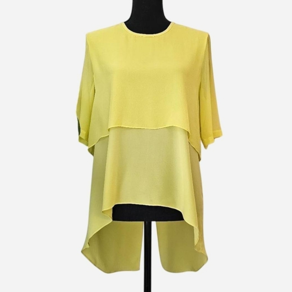 BCBGMAXAZRIA Size S Women's Bright Yellow Blouse‎ With Roll Tab Sleeve